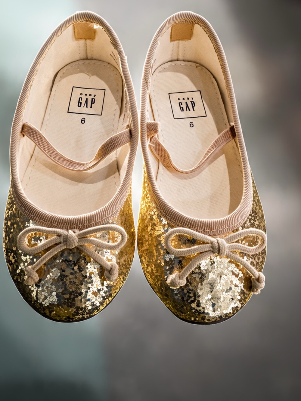 GAP Girls Gold Sequin Ballet Flats with Cream Trim